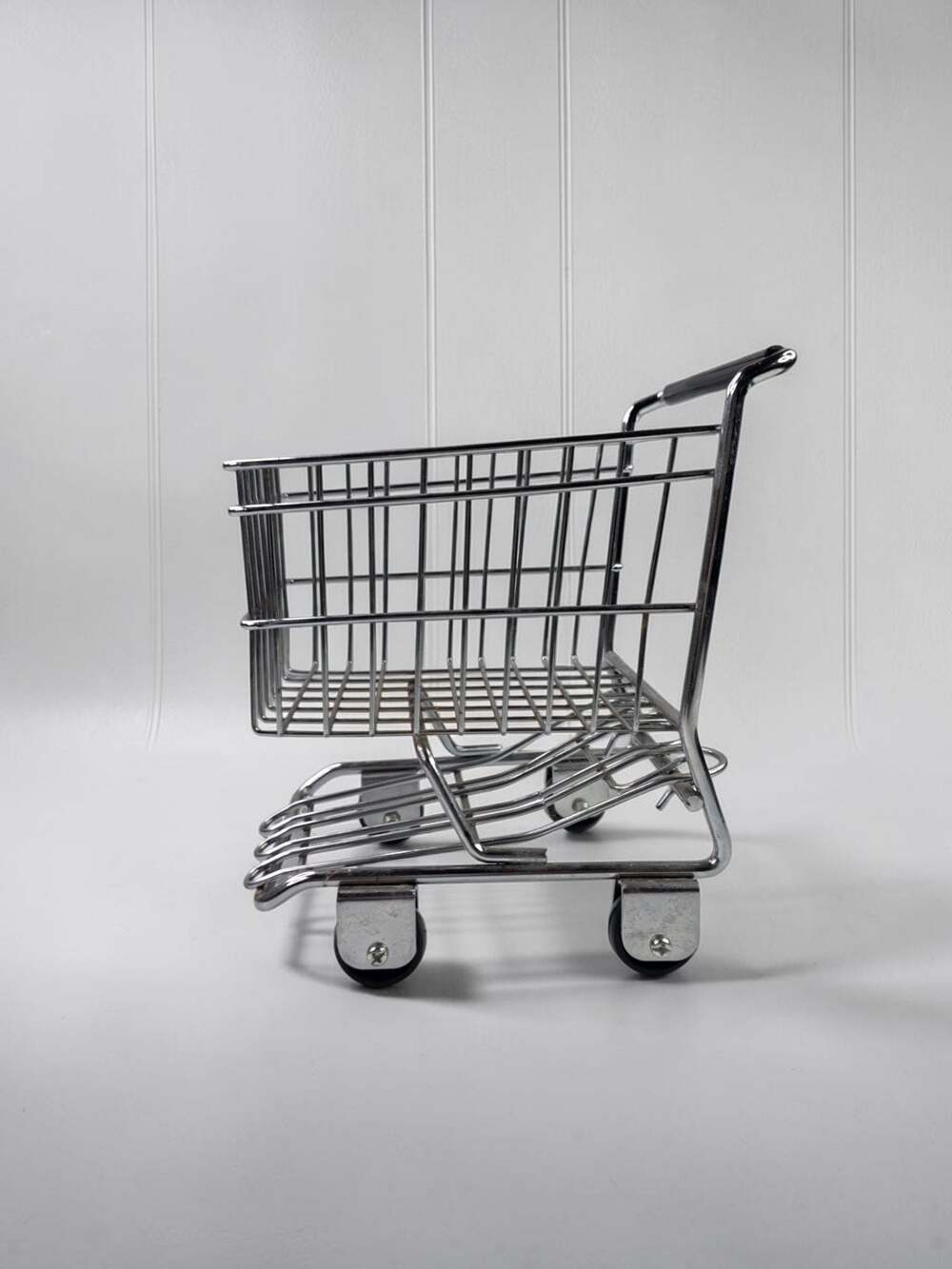 Miniature Chrome Metal Shopping Cart Toy or Desk Decor
